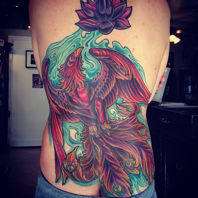 San Diego Tattoo Artist Terry Ribera with Phoenix Back Piece