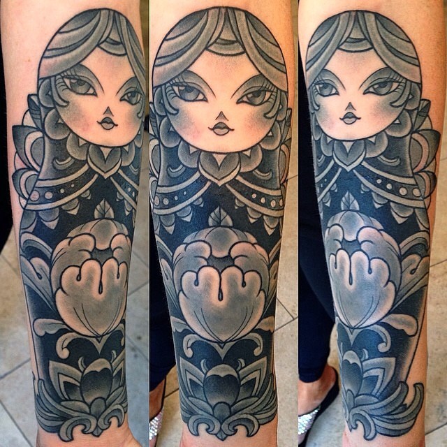 Terry Ribera is a master at cover-ups! Have a piece you need covered up? Contact Remington Tattoo #coverup #terryribera #nestingdoll #nestingdolltattoo #Matryoshkatattoo #Matryoshkadolltattoo #Matryoshka