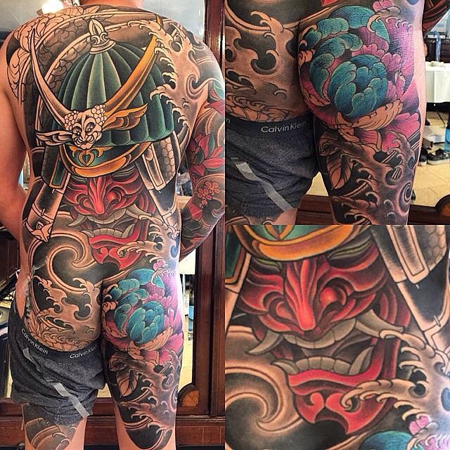In progress by Terry Ribera @terryribera at Remington Tattoo @tattooistartmag #tattooistartmagazine #tattooistartmag #bodysuit #samurai #samuraitattoo #inked #peonytattoo #japanesetattoo