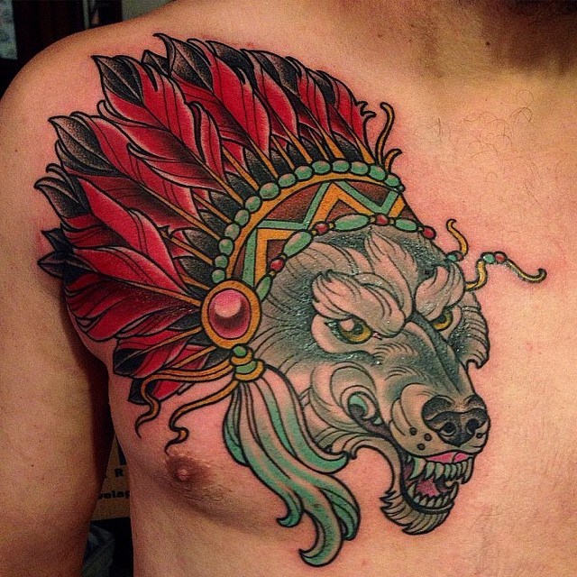 Wolf head by Terry Ribera @terryribera at Remington Tattoo #RemingtonTattoo #wolf #wolftattoo #chesttattoo #chestpiece @tattoosnob #tattooworkers #tattoo #sandiegotattoo
