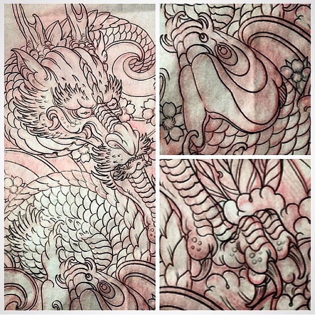 Drawing by Terry Ribera for upcoming piece #dragontattoo #koifishtattoo @terryribera #terryribera