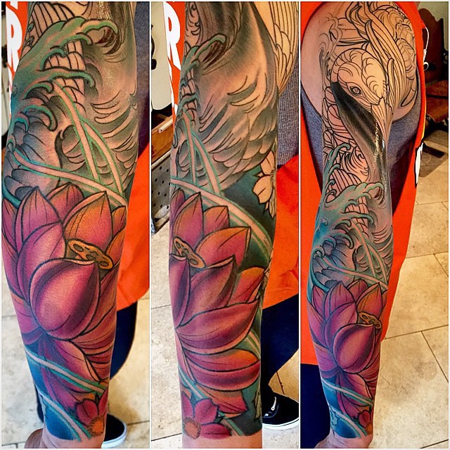 Crane Tattoo in Progress by Terry Ribera