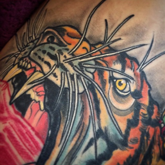 Detail shot of a piece by @gust_razotattoos #tigertattoo #sandiegotattoo #sandiegotattoos #sandiegotattooshop #remingtontattoo