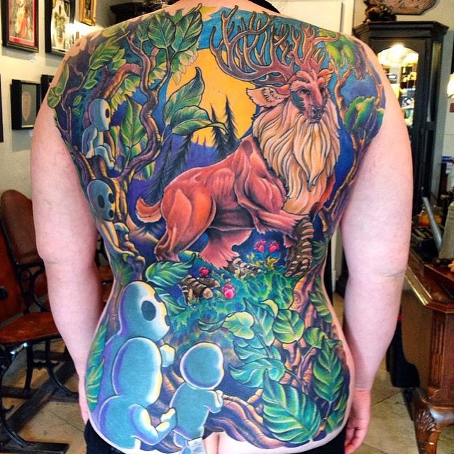 Princess Mononoke back piece by Nathaniel Gann | Remington Tattoo Parlor