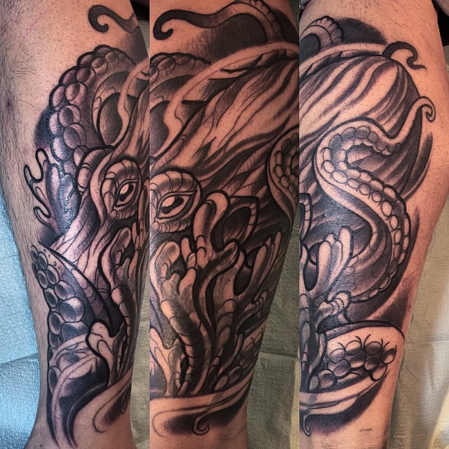 Cover up in progress by @terryribera #octopus #octopustattoo #coverup