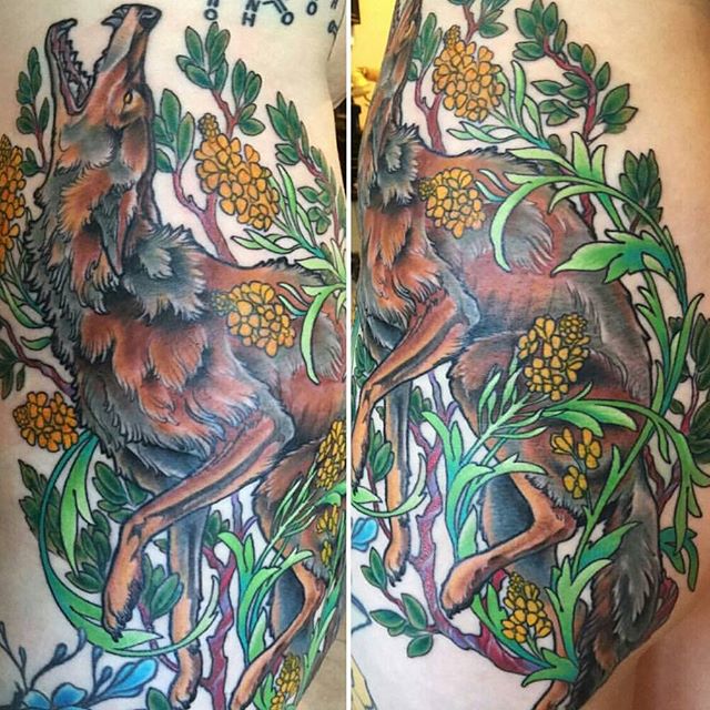 Tattoo by @nathanieltattoosd #art #tattoo #tattoos #remington #remingtontattoo #nathanielgann #nathanielganntattoo #coyote #northpark #30thst #sandiegotattoo #sandiegoartist #sandiego
