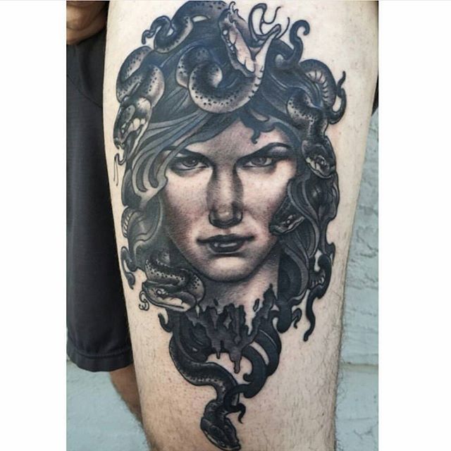 Completed Medusa by @nathanieltattoosd #art #tattoo #tattoos #remington #remingtontattoo #nathanielgann #nathanielganntattoo #sandiegotattoo #northpark #30thst #sandiegoartist #sandiego