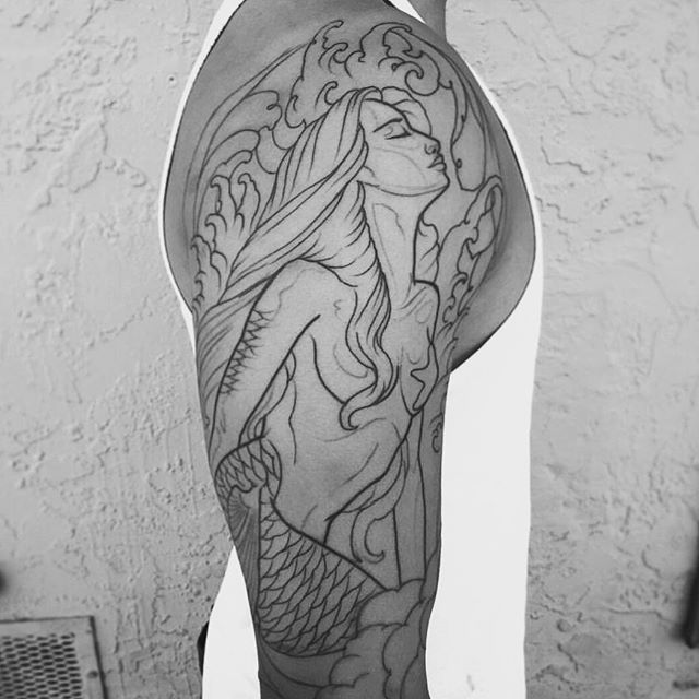 Work in progress by @gust_razotattoos #art #tattoo #tattoos #tattooart #remington #remingtontattoo #gustrazo #gustrazotattoos #mermaid #mermaidtattoo #northpark #30thst #sandiegotattoo #sandiegotattooshop #sandiegotattooartist #sandiegoartist #sandiego