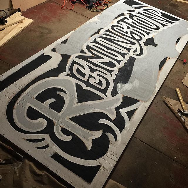 First pass of paint for the new shop sign. Roughly 4x10 feet. @terryribera @remingtontattoo #sandiego