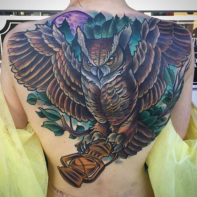 Completed Coverup Owl Back Piece by Terry Ribera