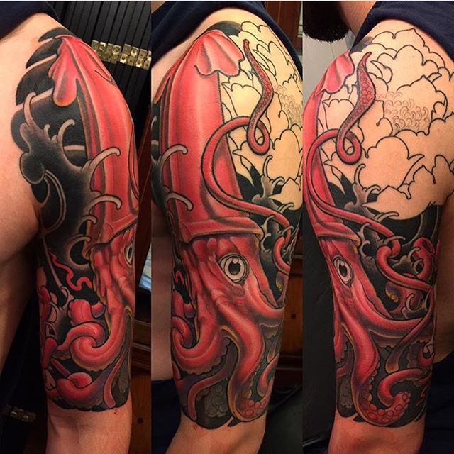Giant squid tattoo in progress by Nathaniel Gann @nathanieltattoosd at #remingtontattoo