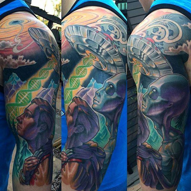 Wonderful piece by @nathanieltattoosd #art #tattoo #tattoos #tattooart #remington #remingtontattoo #nathanielgann #nathanielganntattoo #alien #space #spaceship #northpark #30thst #sandiegotattoo #sandiegotattooshop #sandiegotattooartist #sandiegotattoo #sandiego