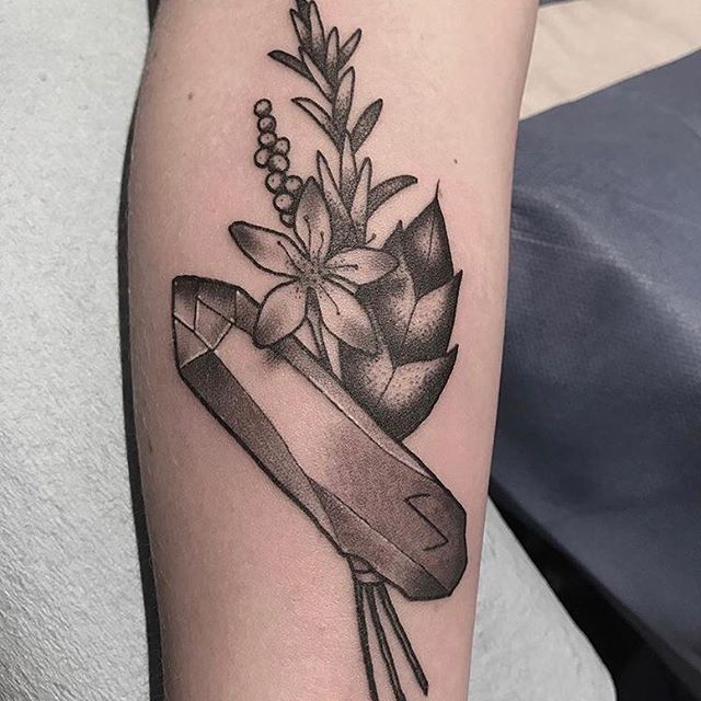 Herb, Crystal, and Flower Spell Tattoo.