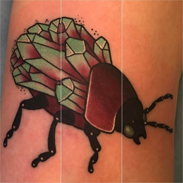 Crystal beetle by @jasmineworthtattoos to schedule an appointment email her at JasmineWorthTattoos@gmail.com