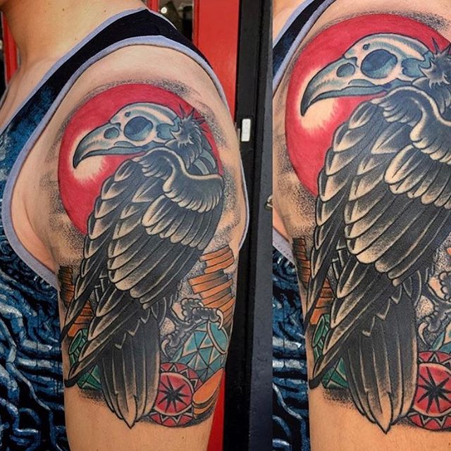 Tattoo by @chriscockadoodledo #birdskull #birdtattoo #sandiegotattoo #sandiegotattooshop #sandiegotattooartist