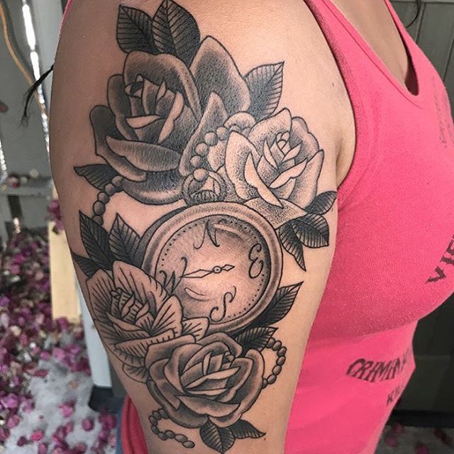 Rose and Compass Tattoo by @horichata #rosetattoo #compasstattoo #blackandgreytattoo #blackandgrey #northparktattooartist #sandiegotattooartist #sandiego #sandiegotattooer