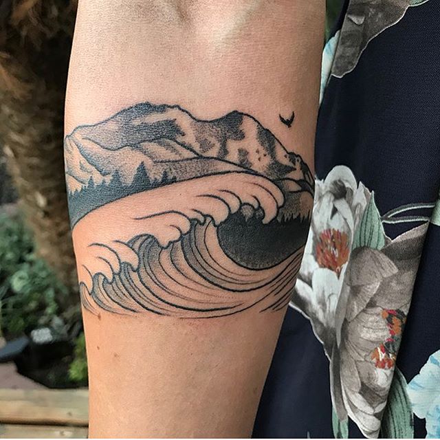 Waves and Mountains by Bobby Flores | Remington Tattoo Parlor