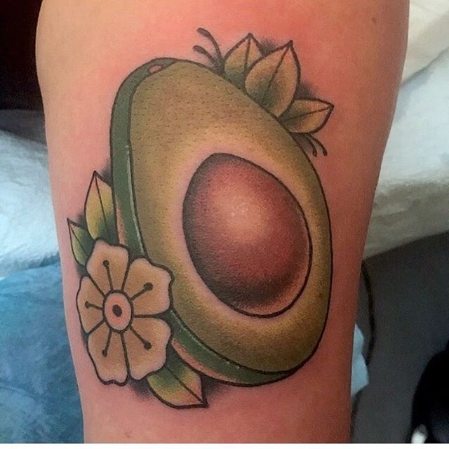Avocado tattoo by @jasmineworthtattoos on #nationalavocadoday #avocado #avocadotattoo #sandiegotattoo #sandiego #sandiegotattooer #sandiegotattooshop #sandiegotattooartist