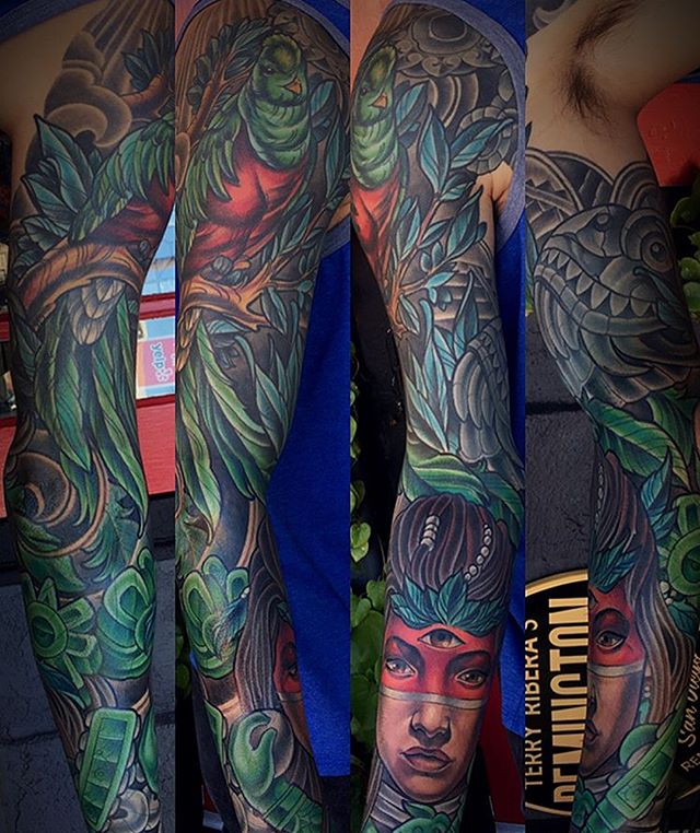 This sleeve all wrapped up yesterday by @terryribera at #remingtontattoo #sleeve #tattoo #sleevetattoo #jungle #forest #tattoos #sandiegotattooartist #northparktattooartist #sandiego #northpark