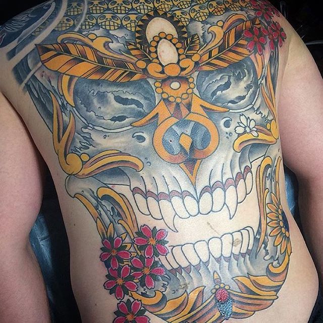 @johnsabin putting some #progress down on this #kapala #backpiece #tattoo #kapalatattoo #backtattoo #backpiecetattoo #wip #sandiegotattooartist #northparktattooartist #sandiego #northpark