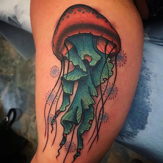 This one shot #jellyfish done by @jasmineworthtattoos at #remingtontattoo #jellyfishtattoo #ocean #oceantattoo #northparktattooartist #sandiegotattooartist #northpark #sandiego #sd