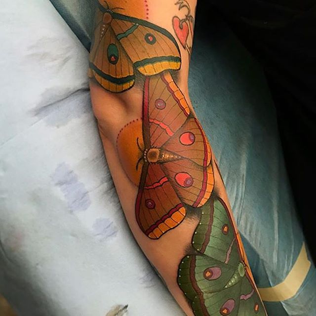 This #moth tattoo done by @jasmineworthtattoos at @remingtontattoo #mothtattoo #armtattoo #bugtattoo #neotraditionaltattoo #sd #sandiego #northpark #remingtontattoo