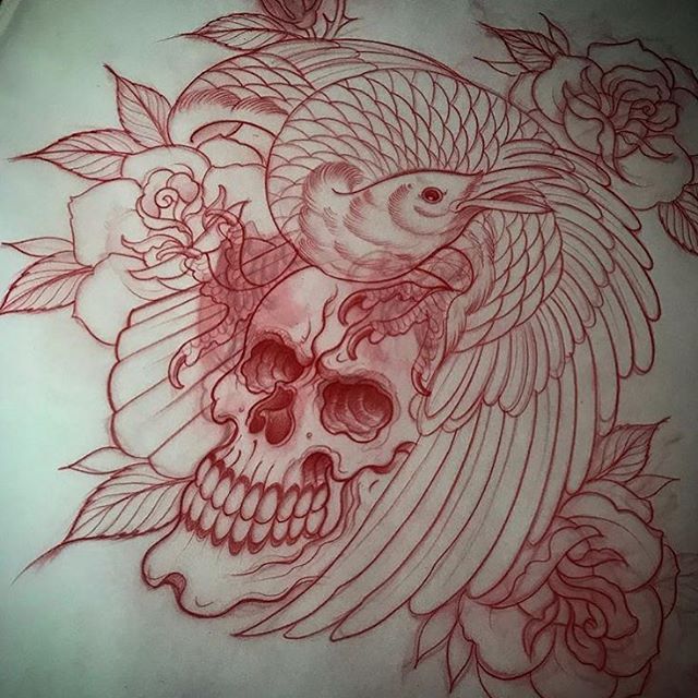 This #skull #tattoo #design done by @alessioricci at #remingtontattoo stay tuned to see it tattooed! #tattoodesign #tattoosketch #sketch #skulltattoo #swan #swantattoo #bird #birdtattoo #sandiegotattooartist #northparktattooartist #sandiego #northpark #sd