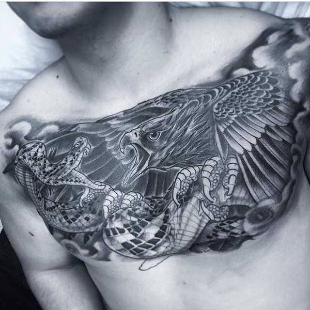 Eagle Fighting Snake Chest Piece | Remington Tattoo Parlor